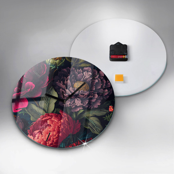 Round glass wall clock Vintage flower bouquet