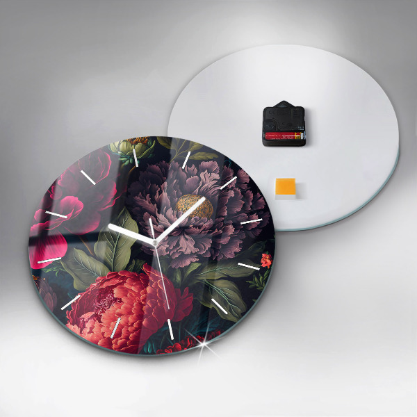 Round glass wall clock Vintage flower bouquet