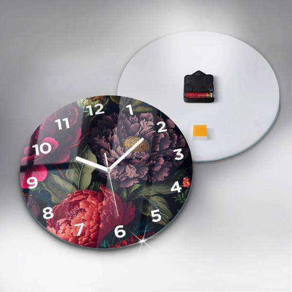 Round glass wall clock Vintage flower bouquet
