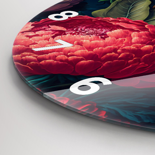 Round glass wall clock Vintage flower bouquet