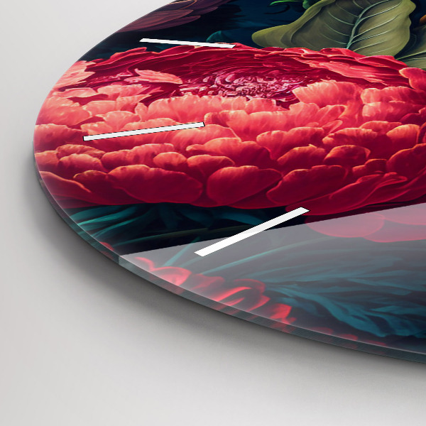 Round glass wall clock Vintage flower bouquet