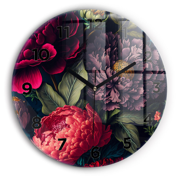 Round glass wall clock Vintage flower bouquet