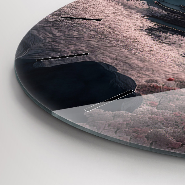 Round glass wall clock Tower and flowers in Asia