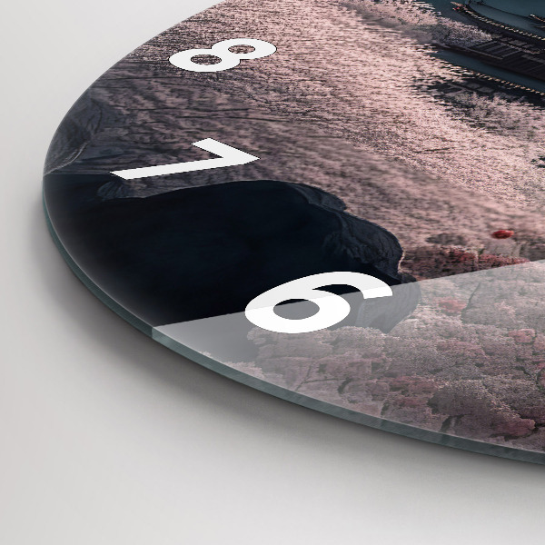 Round glass wall clock Tower and flowers in Asia