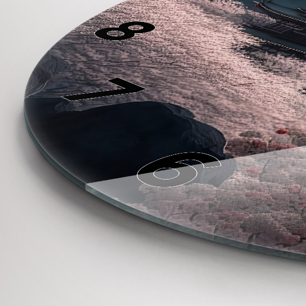 Round glass wall clock Tower and flowers in Asia