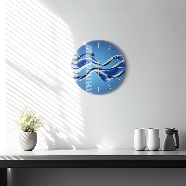 Round glass wall clock Liquid abstraction