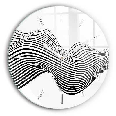 Round glass wall clock Black and white art