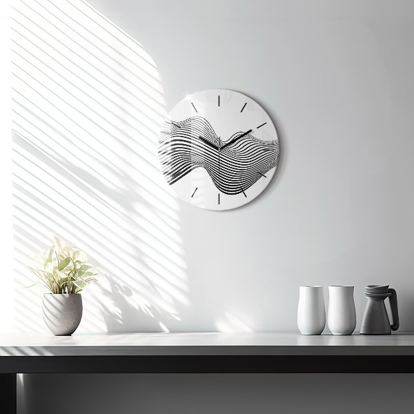 Round glass wall clock Black and white art