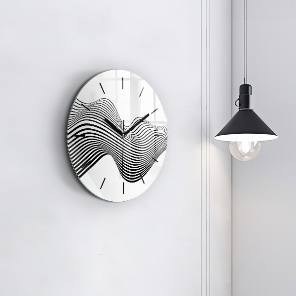 Round glass wall clock Black and white art