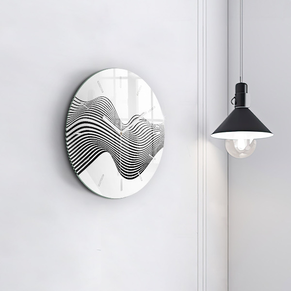 Round glass wall clock Black and white art