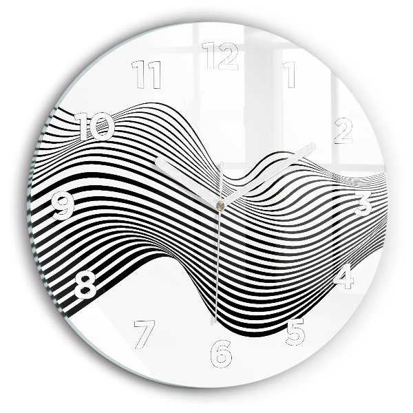 Round glass wall clock Black and white art