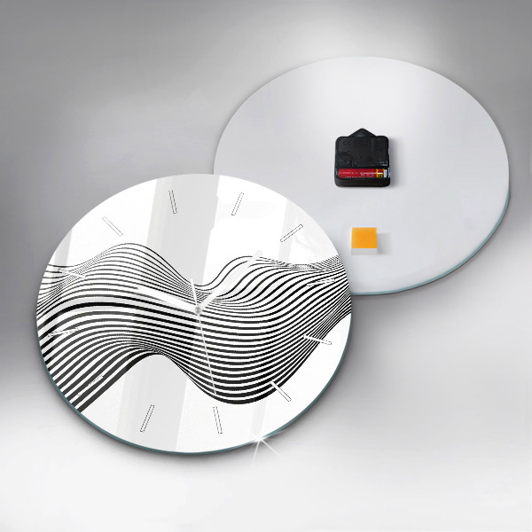 Round glass wall clock Black and white art