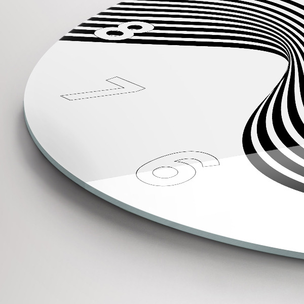 Round glass wall clock Black and white art