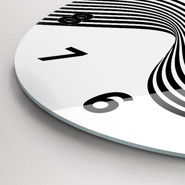 Round glass wall clock Black and white art