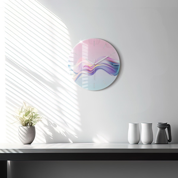Round glass wall clock Pastel Wave Abstraction