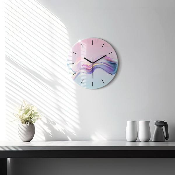 Round glass wall clock Pastel Wave Abstraction