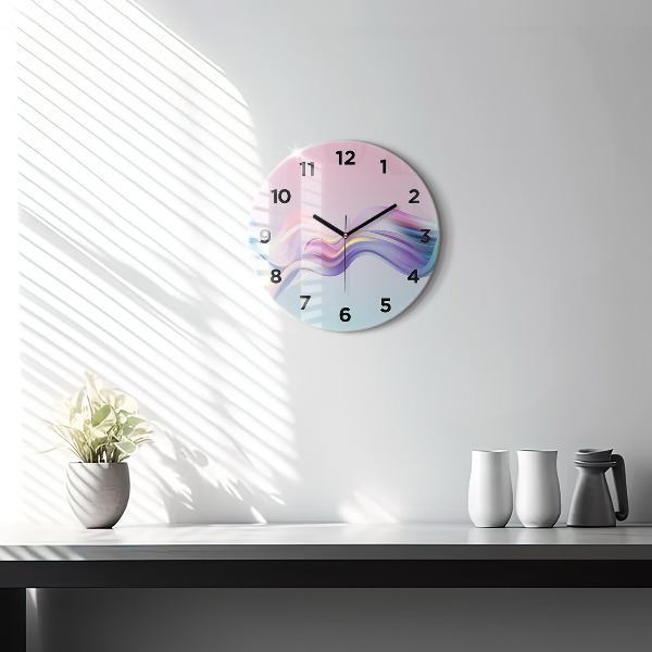 Round glass wall clock Pastel Wave Abstraction
