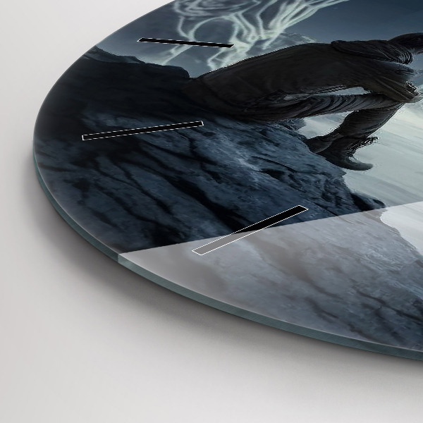 Round glass wall clock Man in front of the moon