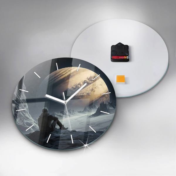 Round glass wall clock Man in front of the moon