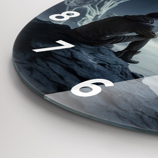 Round glass wall clock Man in front of the moon