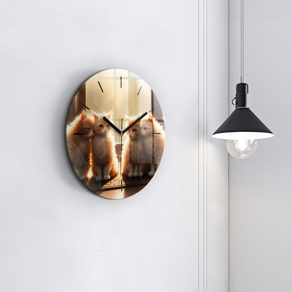 Round glass wall clock Four Kittens in the Sun