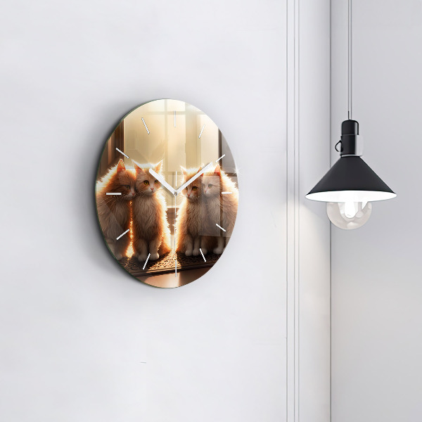 Round glass wall clock Four Kittens in the Sun