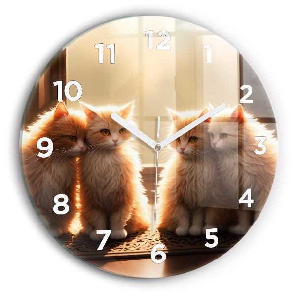 Round glass wall clock Four Kittens in the Sun