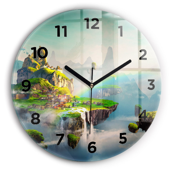 Round glass wall clock Chinese fantasy