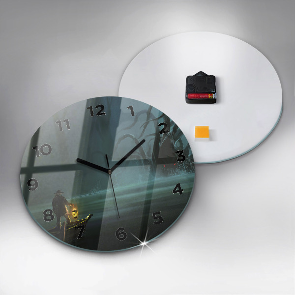 Round glass wall clock Man and Monster in the Swamp