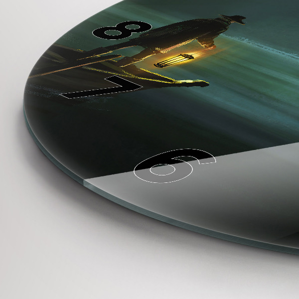 Round glass wall clock Man and Monster in the Swamp
