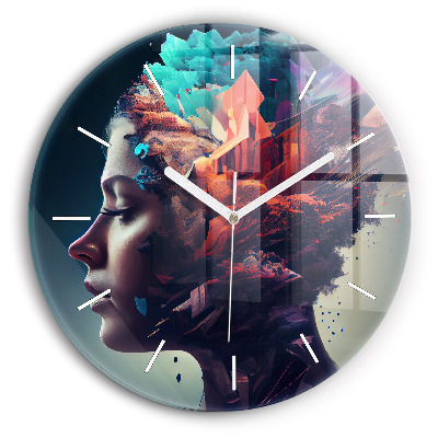 Round glass wall clock Abstract woman