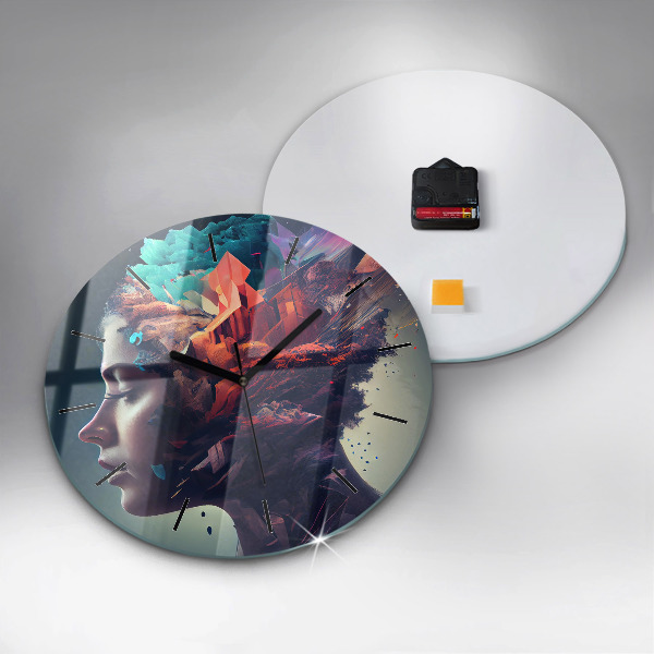 Round glass wall clock Abstract woman