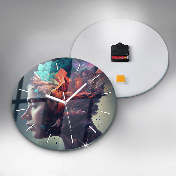 Round glass wall clock Abstract woman