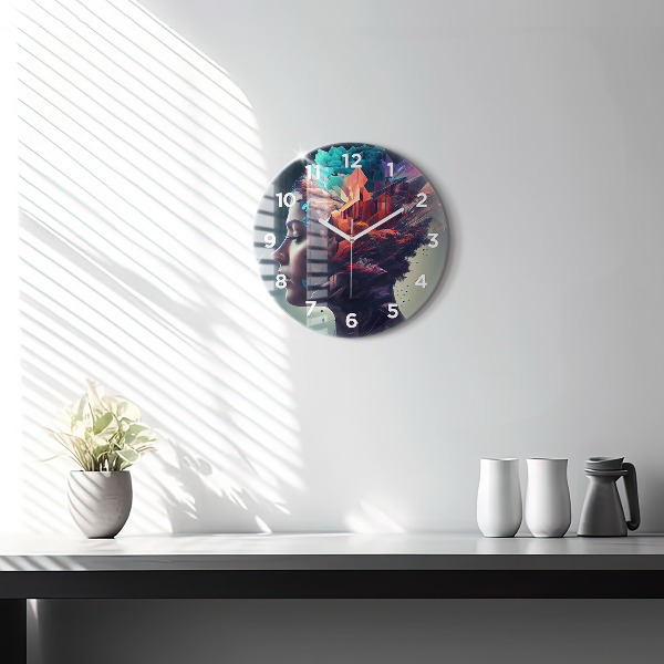 Round glass wall clock Abstract woman