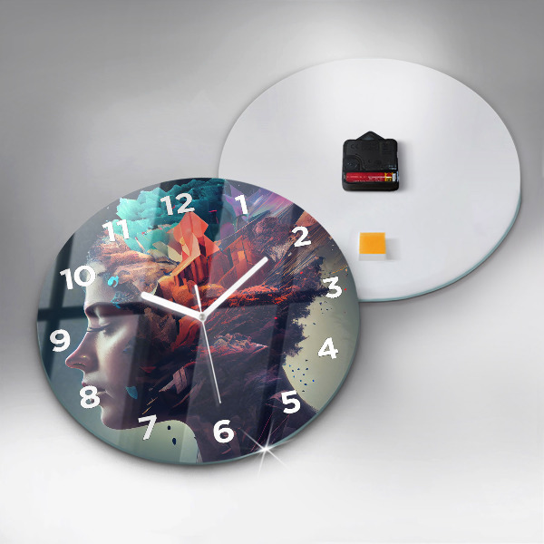 Round glass wall clock Abstract woman