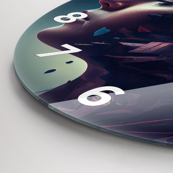 Round glass wall clock Abstract woman