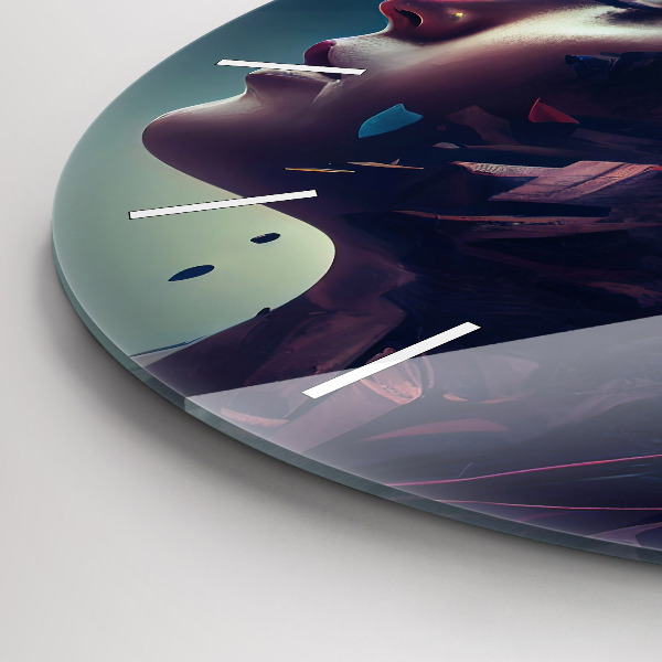 Round glass wall clock Abstract woman