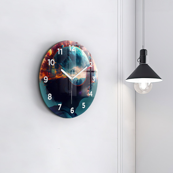 Round glass wall clock Futuristic world