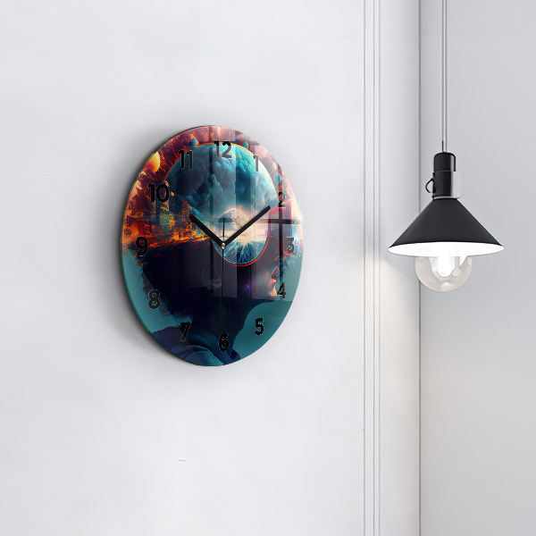 Round glass wall clock Futuristic world