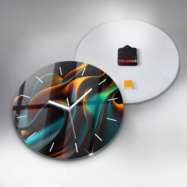 Round glass wall clock Futuristic wave