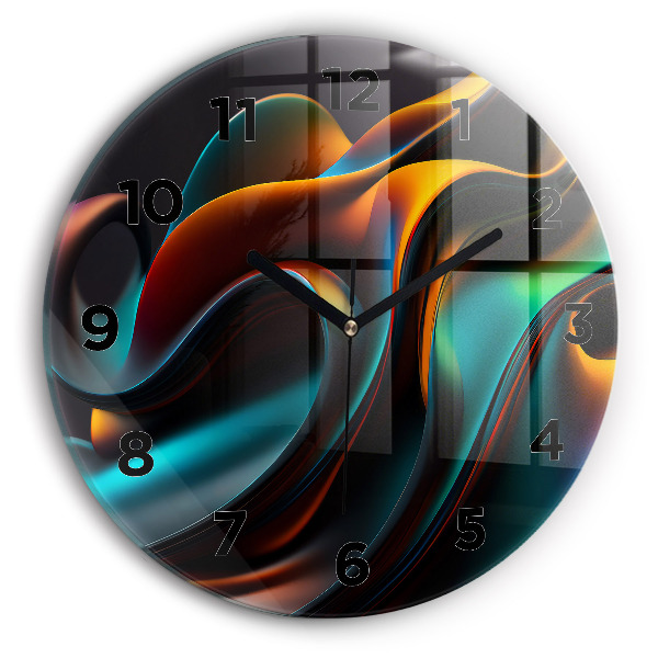 Round glass wall clock Futuristic wave