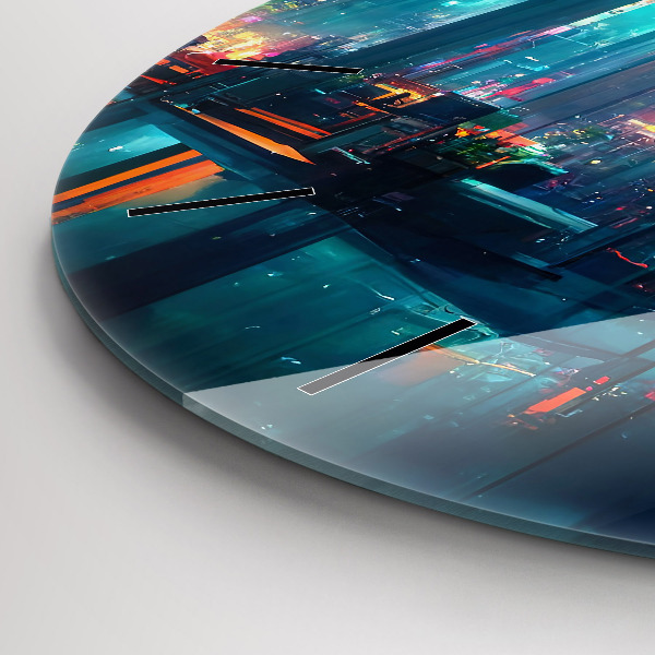 Round glass wall clock Cyberpunk style city