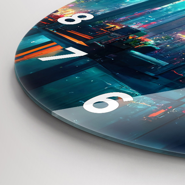 Round glass wall clock Cyberpunk style city