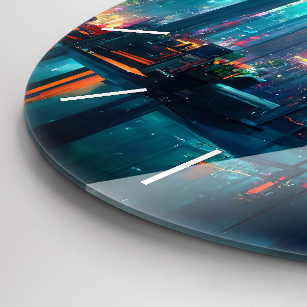 Round glass wall clock Cyberpunk style city