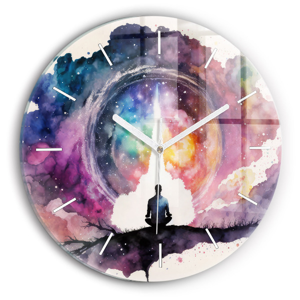 Round glass wall clock Meditation lifestyle