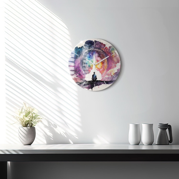 Round glass wall clock Meditation lifestyle