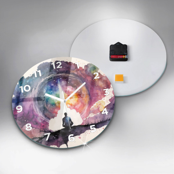 Round glass wall clock Meditation lifestyle