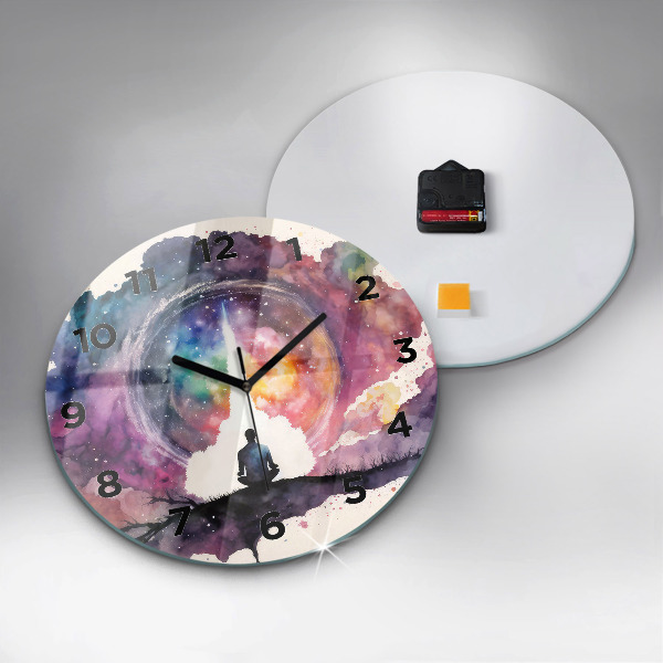 Round glass wall clock Meditation lifestyle