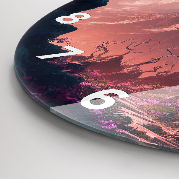 Round glass wall clock Magical forest and mountains