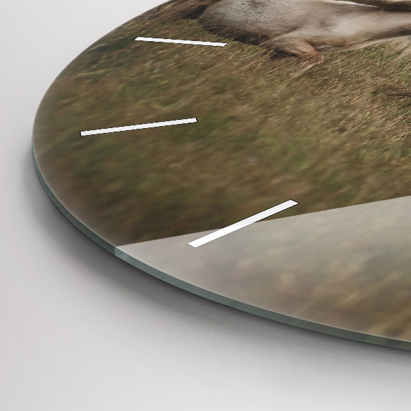 Round glass wall clock Horses at a gallop